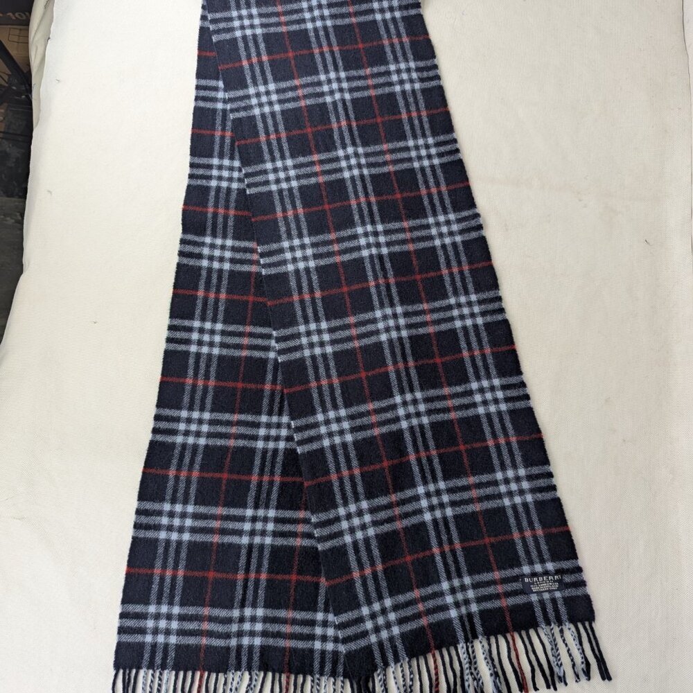 Burberry 100% Lambswool Plaid Check Scarf Blue Unisex | Used Excellent